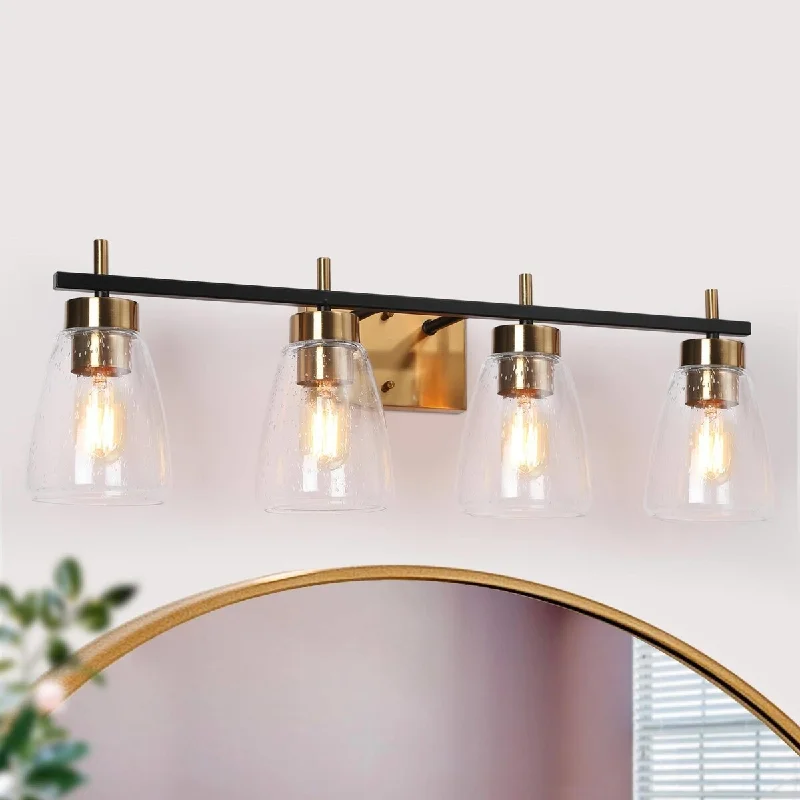 Marsie Modern 4-Light Dimmable Vanity LIghts Linear Wall Sconces Seeded Glass Powder Room, Bathrooom - L 28.7" * W 6.7" * H 8.7"