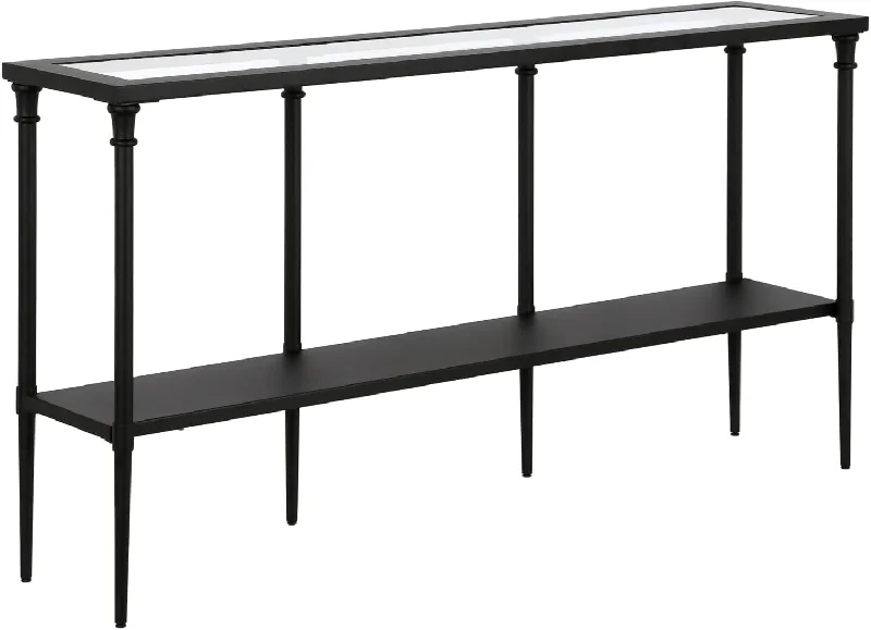 Nellie 55'' Wide Rectangular Console Table with Metal Shelf in Blackened Bronze - $110