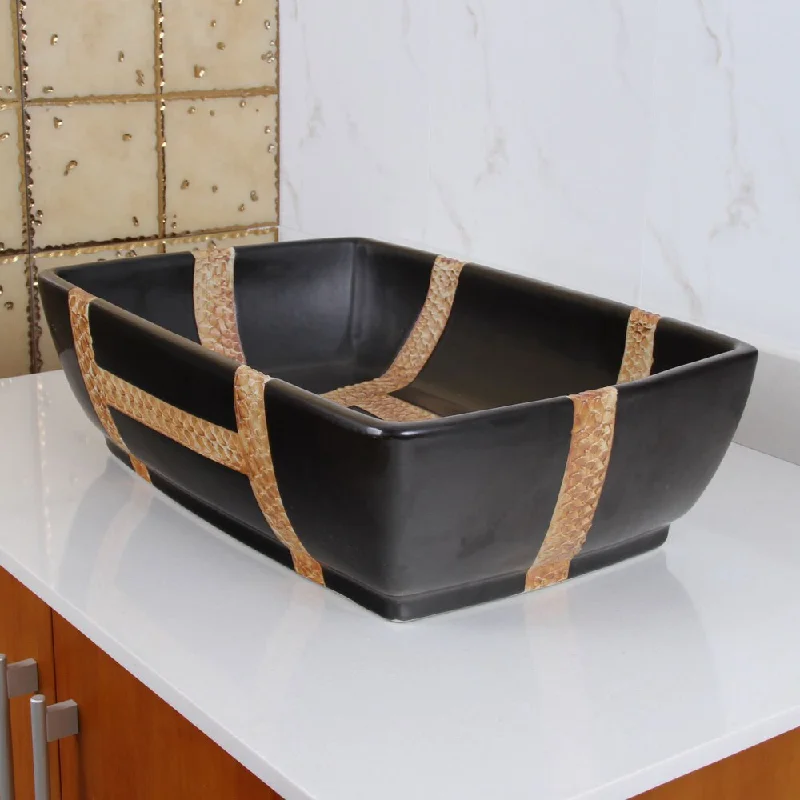 Rectangle Matte Black Porcelain Ceramic Bathroom Vessel Sink