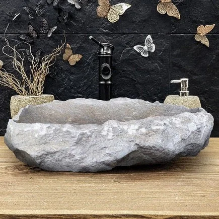 Seagrass Fossil Limestone Rustic Above Vanity Bathroom Vessel Sink Polished Interior Rustic Exterior