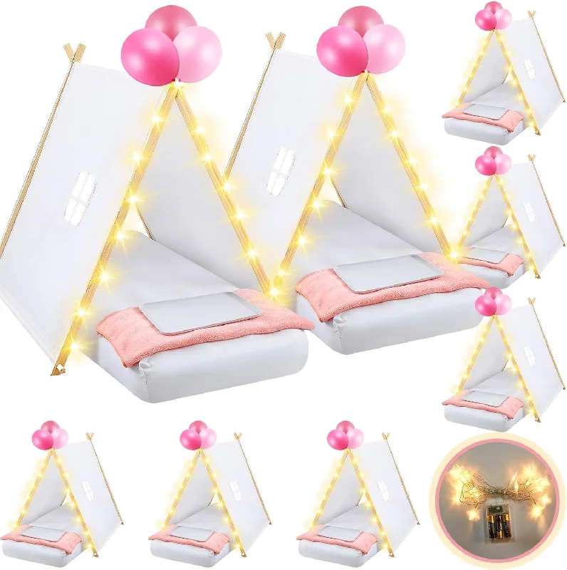 Windyun 8 Set Kids Teepee Tent with Mattresses, Lights, Fitted Sheet, Blankets - $230