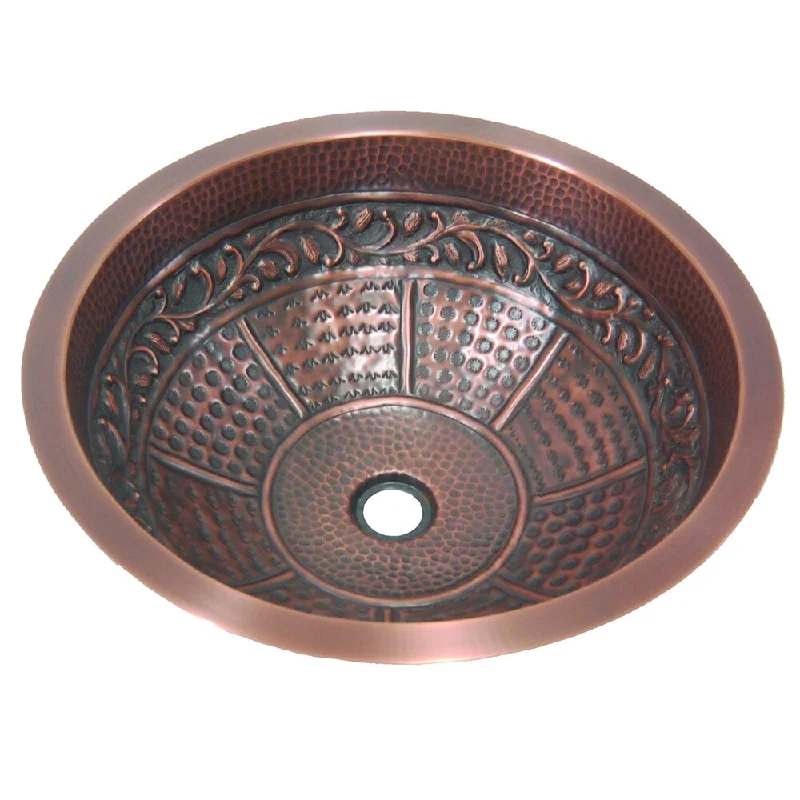 Yosemite Home Decor Copper Vessel Sink with Embellished Vine Pattern