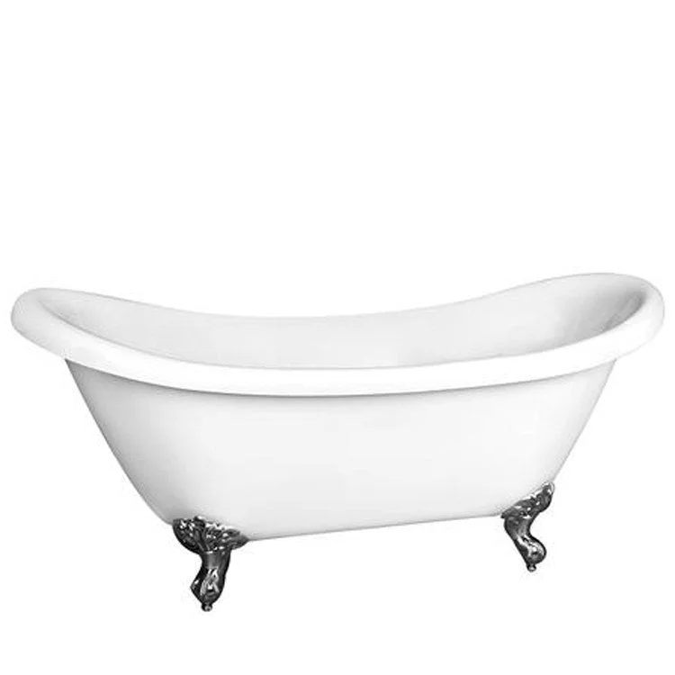 Freestanding Tub Meilyn 63 Inch Double Slipper Oval Acrylic White/Brushed Nickel Imperial Feet No Faucet Holes Rolled Rim