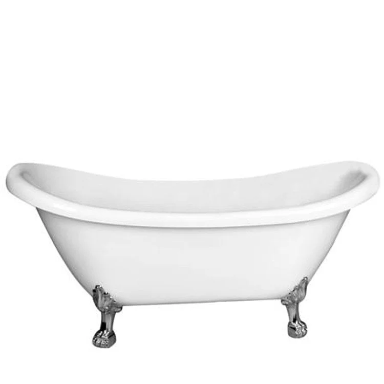 Freestanding Tub Meryl 63 Inch Double Slipper Oval Acrylic White/Polished Chrome Lion Paw Feet No Faucet Holes Rolled Rim