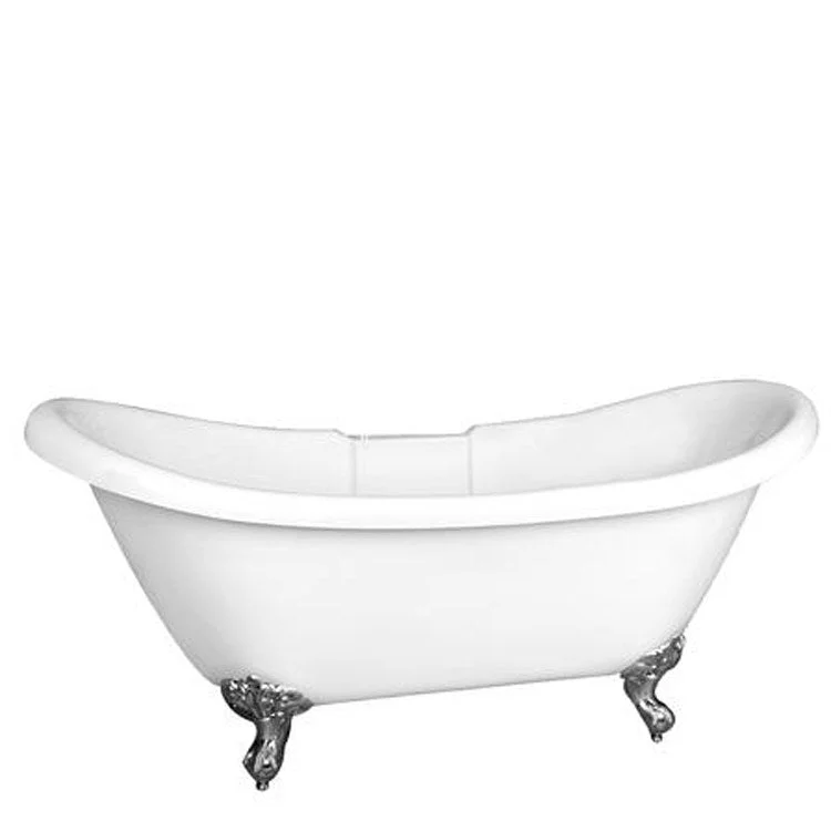 Freestanding Tub Meilyn 63 Inch Double Slipper Oval Acrylic White/Polished Chrome Imperial Feet No Faucet Holes Tap Deck