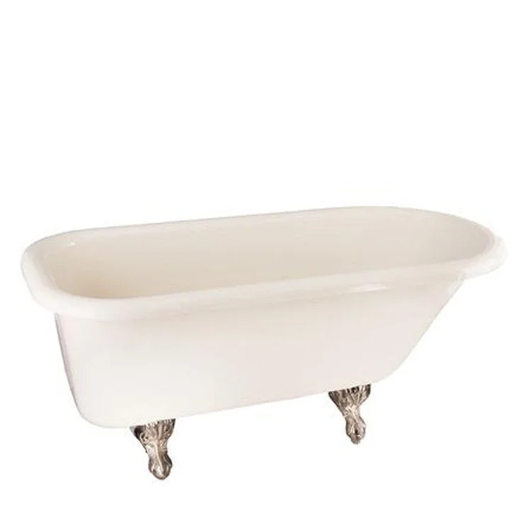 Freestanding Tub Anthea 60 Inch Double Roll Top Oval Acrylic Bisque/Polished Chrome Ball and Claw Feet 3-3/8 Inch Center Faucet Holes Rolled Rim