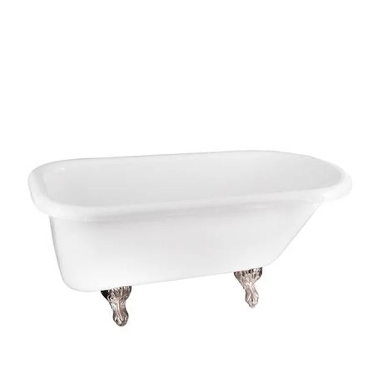 Freestanding Tub Anthea 60 Inch Double Roll Top Oval Acrylic White/Polished Nickel Ball and Claw Feet 3-3/8 Inch Center Faucet Holes Rolled Rim