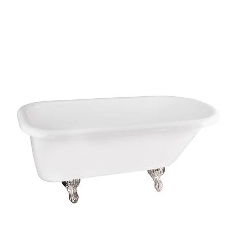 Freestanding Tub Asia 67 Inch Double Roll Top Oval Acrylic White/Bisque Ball and Claw Feet 3-3/8 Inch Center Faucet Holes Rolled Rim