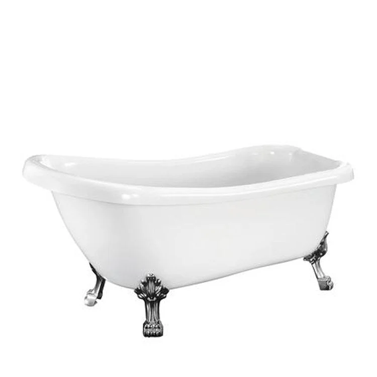 Freestanding Tub Kingston 67 Inch Slipper Oval Acrylic White/Polished Chrome Lion Paw Feet 7 Inch Center Faucet Holes