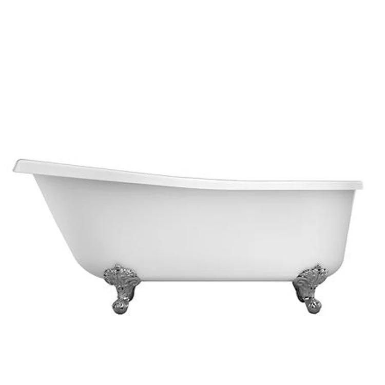 Freestanding Tub Latham 67 Inch Slipper Oval Acrylic White/Polished Chrome Imperial Feet No Faucet Holes Rolled Rim