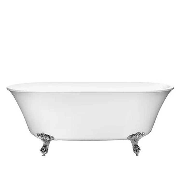 Freestanding Tub Cicely 63 Inch Oval Acrylic White/Brushed Nickel Imperial Feet No Faucet Holes