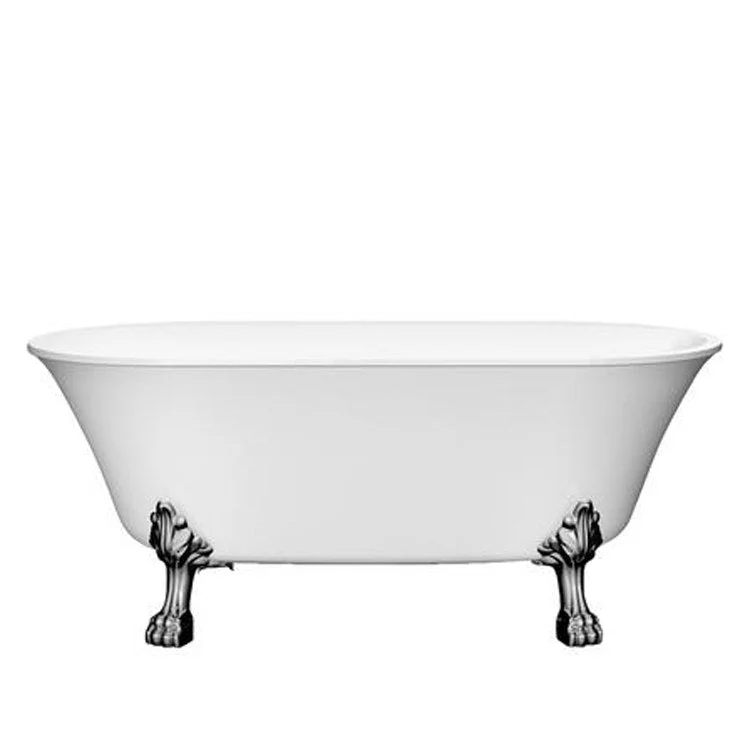 Freestanding Tub Cher 63 Inch Oval Acrylic White/Polished Brass Lion Paw Feet No Faucet Holes