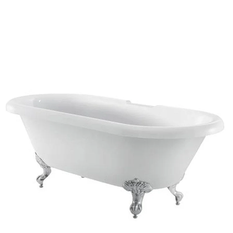 Freestanding Tub Claudia 69 Inch Double Roll Top Oval Acrylic White/Polished Chrome Imperial Feet No Faucet Holes Tap Deck