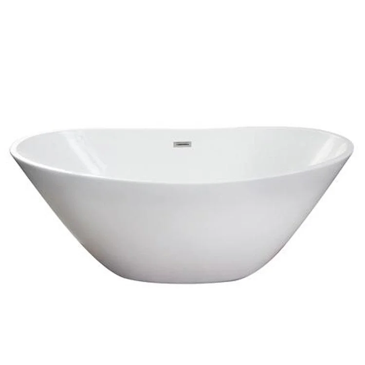 Freestanding Tub Newman 62 Inch Double Slipper Oval Acrylic White/Polished Nickel Drain and Overflow No Faucet Holes