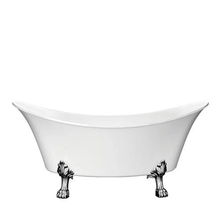 Freestanding Tub Melody 68 Inch Double Slipper Oval Acrylic White/Polished Brass Lion Paw Feet No Faucet Holes