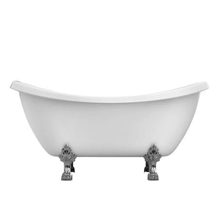 Freestanding Tub Minerva 69 Inch Double Slipper Oval Acrylic White/Brushed Nickel Lion Paw Feet No Faucet Holes