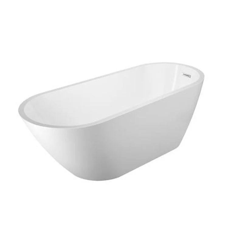 Freestanding Tub Nottingham 66 Inch Slipper Oval Acrylic White/Polished Chrome Drain and Overflow No Faucet Holes