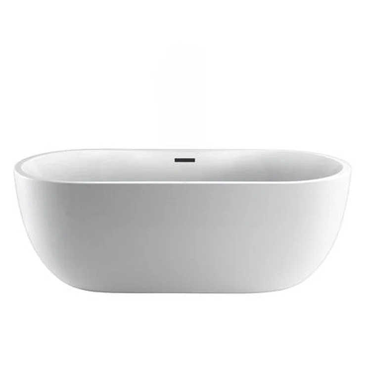 Freestanding Tub Pan 56 Inch Oval Acrylic White/Polished Nickel Drain and Overflow 7 Inch Center Faucet Holes Tap Deck