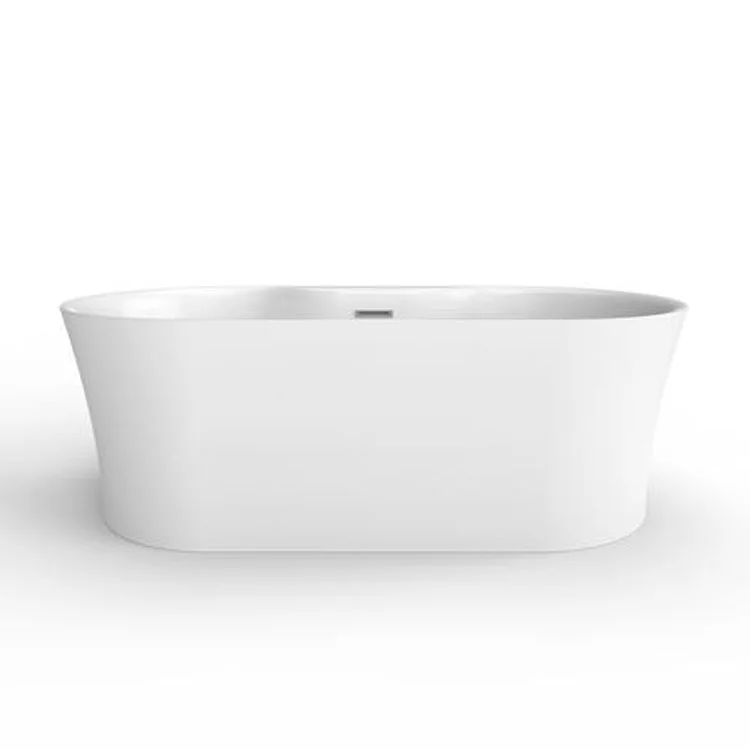 Freestanding Tub Olmos 59 Inch Oval Acrylic White/Polished Brass Drain and Overflow 7 Inch Center Faucet Holes Tap Deck