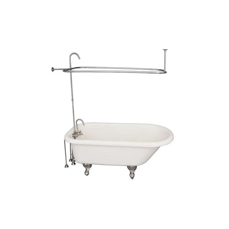 Tub Kit Anthea 60 Inch Acrylic Bisque Kit Includes Brushed Nickel Tub Filler 62 Inch Riser Rectangular Shower Rod 24 Inch Double Offset Bath Supplies and Tub Drain Ball and Claw Feet Gooseneck Spout Porcelain Lever Handles 40 Gallon Capacity