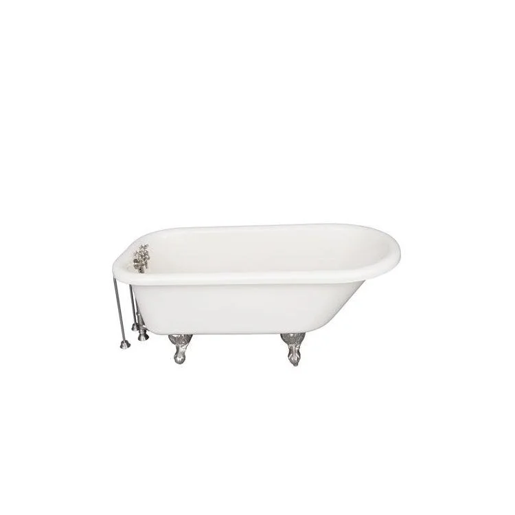 Tub Kit Anthea 60 Inch Acrylic Bisque Kit Includes Brushed Nickel Tub Filler 24 Inch Double Offset Bath Supplies and Tub Drain Ball and Claw Feet Old Style Spigot Metal Cross Handles 40 Gallon Capacity