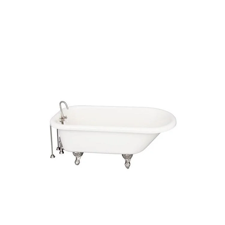 Tub Kit Anthea 60 Inch Acrylic Bisque Kit Includes Brushed Nickel Tub Filler 24 Inch Double Offset Bath Supplies and Tub Drain Ball and Claw Feet Gooseneck Spout Porcelain Lever Handles Ceramic Disc Cartridges 40 Gallon Capacity