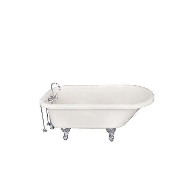 Tub Kit Anthea 60 Inch Acrylic Bisque Kit Includes Polished Chrome Tub Filler 24 Inch Double Offset Tub Supplies and Tub Drain Ball and Claw Feet Gooseneck Spout Intricate Metal Lever 40 Gallon Capacity