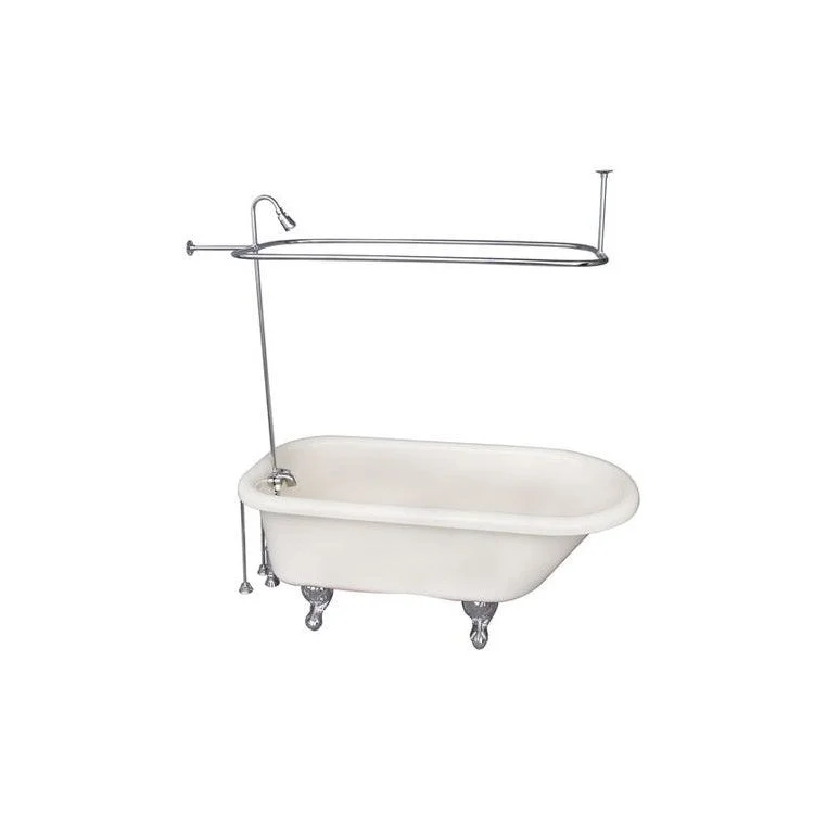 Tub Kit Anthea 60 Inch Acrylic Bisque Kit Includes Polished Chrome Tub Filler 62 Inch Riser Showerhead Rectangular Shower Rod 24 Inch Double Offset Bath Supplies and Tub Drain Ball and Claw Feet Metal Lever Handles 40 Gallon Capacity