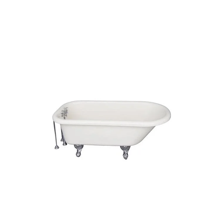 Tub Kit Anthea 60 Inch Acrylic Bisque Kit Includes Polished Chrome Tub Filler 24 Inch Double Offset Tub Supplies and Tub Drain Ball and Claw Feet Old Style Spigot Metal Cross Handles 40 Gallon Capacity