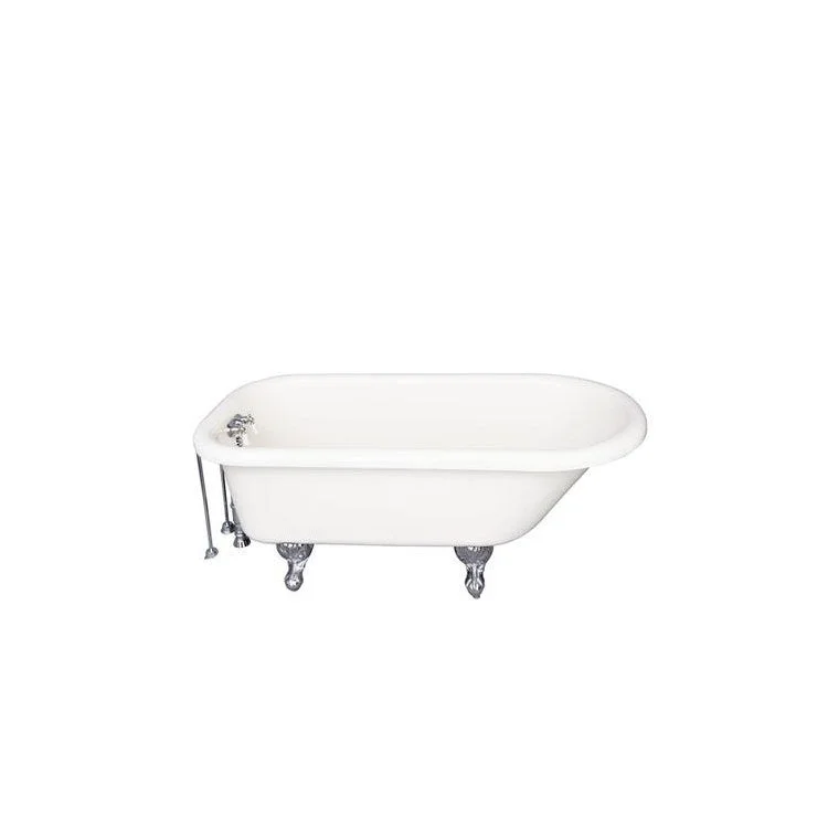 Tub Kit Anthea 60 Inch Acrylic Bisque Kit Includes Polished Chrome Tub Filler 24 Inch Double Offset Tub Supplies and Tub Drain Ball and Claw Feet Old Style Spigot Porcelain Lever Handles 40 Gallon Capacity