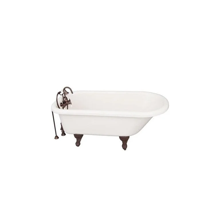 Tub Kit Anthea 60 Inch Acrylic Bisque Kit Includes Oil Rubbed Bronze Tub Filler with Handshower 24 Inch Double Offset Tub Supplies and Tub Drain Ball and Claw Feet Gooseneck Spout Porcelain Lever Handles Cradle 59 Inch Hose 40 Gallon Capacity