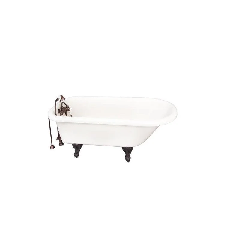 Tub Kit Anthea 60 Inch Acrylic Bisque Kit Includes Oil Rubbed Bronze Tub Filler with Handshower 24 Inch Double Offset Tub Supplies and Tub Drain Ball and Claw Feet Old Style Spigot Porcelain Lever Handles Cradle 60 Inch Hose 40 Gallon Capacity