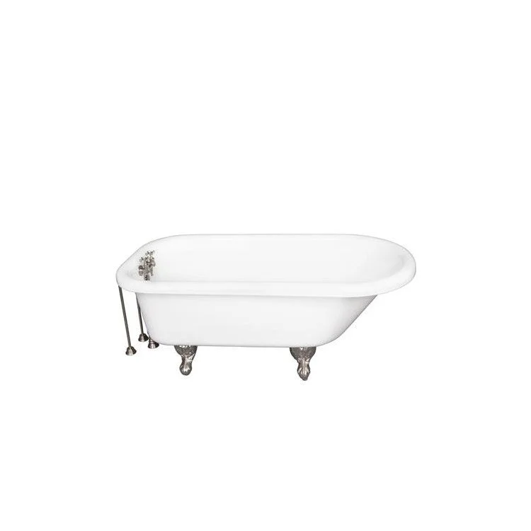 Tub Kit Anthea 60 Inch Acrylic White Kit Includes Brushed Nickel Tub Filler 24 Inch Double Offset Bath Supplies and Tub Drain Ball and Claw Feet Old Style Spigot Metal Cross Handles 40 Gallon Capacity