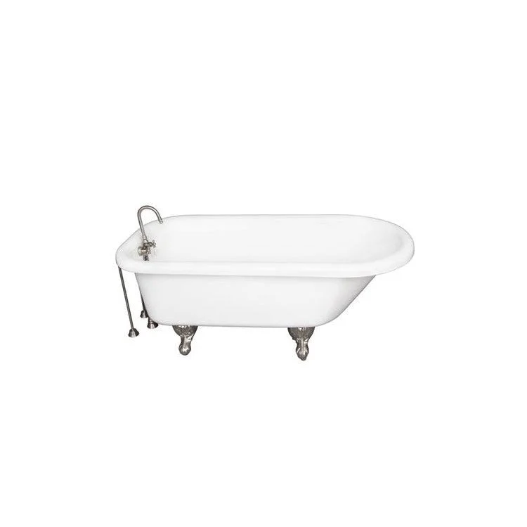 Tub Kit Anthea 60 Inch Acrylic White Kit Includes Brushed Nickel Tub Filler 24 Inch Double Offset Bath Supplies and Tub Drain Ball and Claw Feet Gooseneck Spout Porcelain Lever Handles Ceramic Disc Cartridges 40 Gallon Capacity