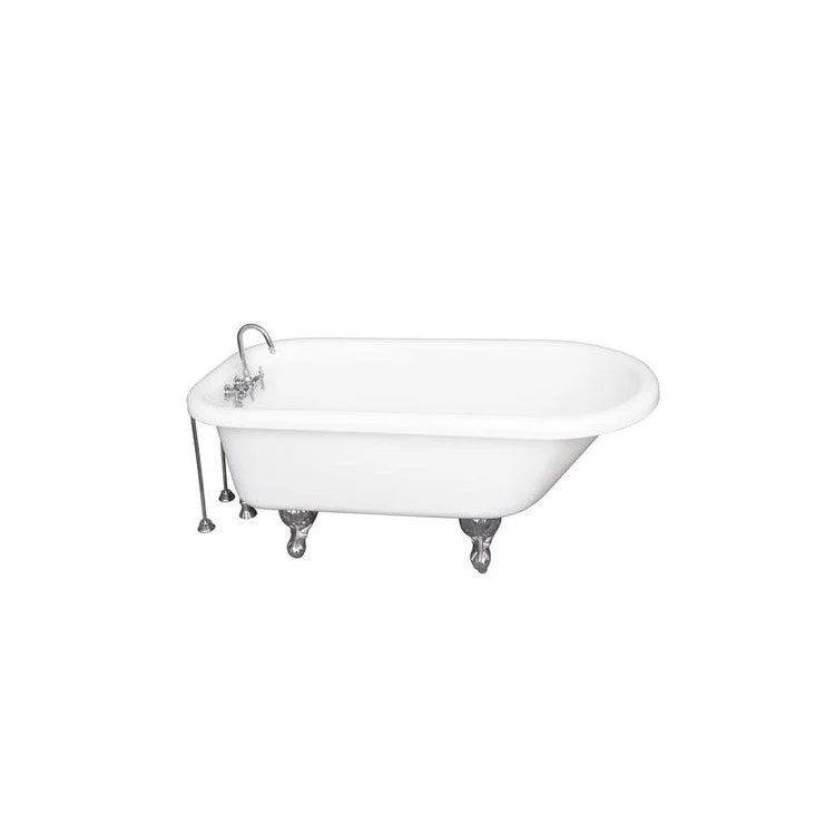 Tub Kit Anthea 60 Inch Acrylic White Kit Includes Polished Chrome Tub Filler 24 Inch Double Offset Tub Supplies and Tub Drain Ball and Claw Feet Gooseneck Spout Intricate Metal Lever 40 Gallon Capacity