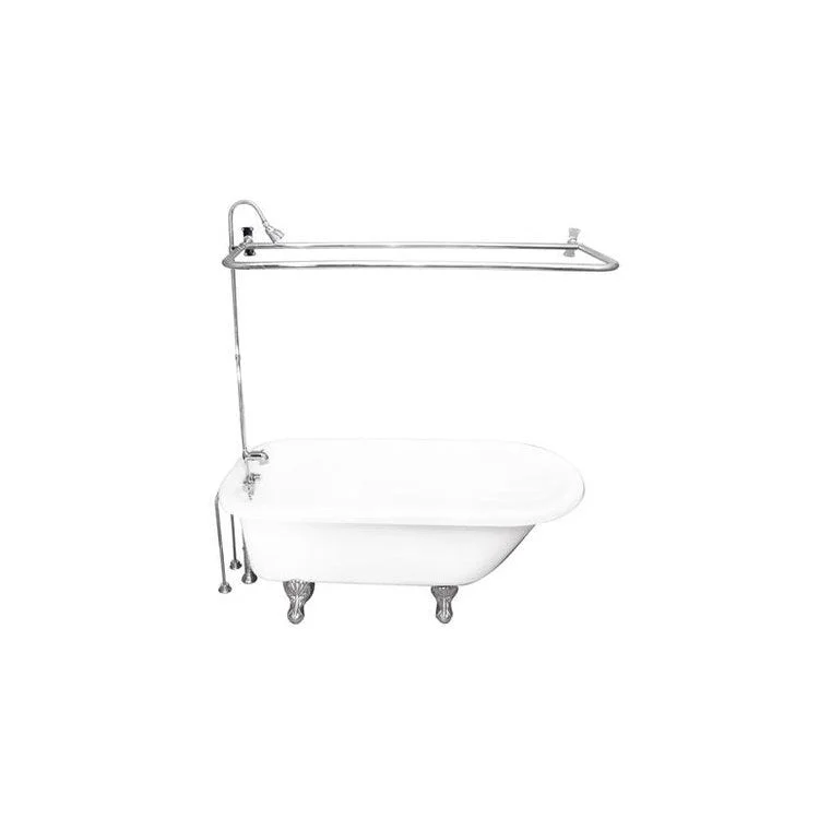 Tub Kit Anthea 60 Inch Acrylic White Kit Includes Polished Chrome Tub Filler 62 Inch Riser 54 Inch D Shower Rod 24 Inch Double Offset Tub Supplies and Tub Drain Ball and Claw Feet Plastic Lever Handles 40 Gallon Capacity