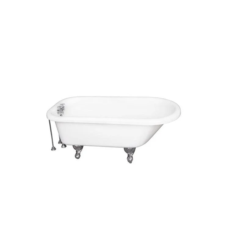 Tub Kit Anthea 60 Inch Acrylic White Kit Includes Polished Chrome Tub Filler 24 Inch Double Offset Tub Supplies and Tub Drain Ball and Claw Feet Old Style Spigot Metal Cross Handles 40 Gallon Capacity