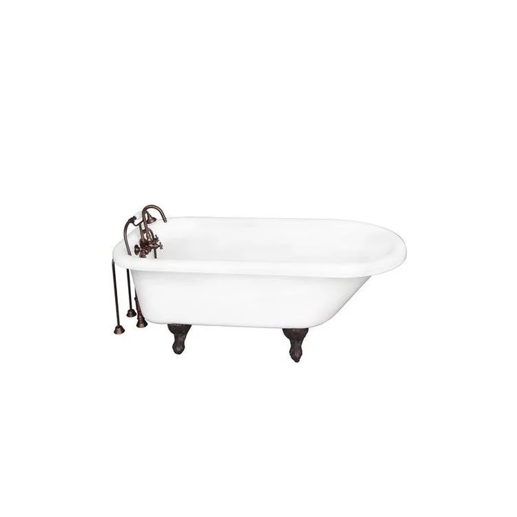 Tub Kit Anthea 60 Inch Acrylic White Kit Includes Oil Rubbed Bronze Tub Filler with Handshower 24 Inch Double Offset Tub Supplies and Tub Drain Ball and Claw Feet Gooseneck Spout Porcelain Lever Handles Cradle 59 Inch Hose 40 Gallon Capacity