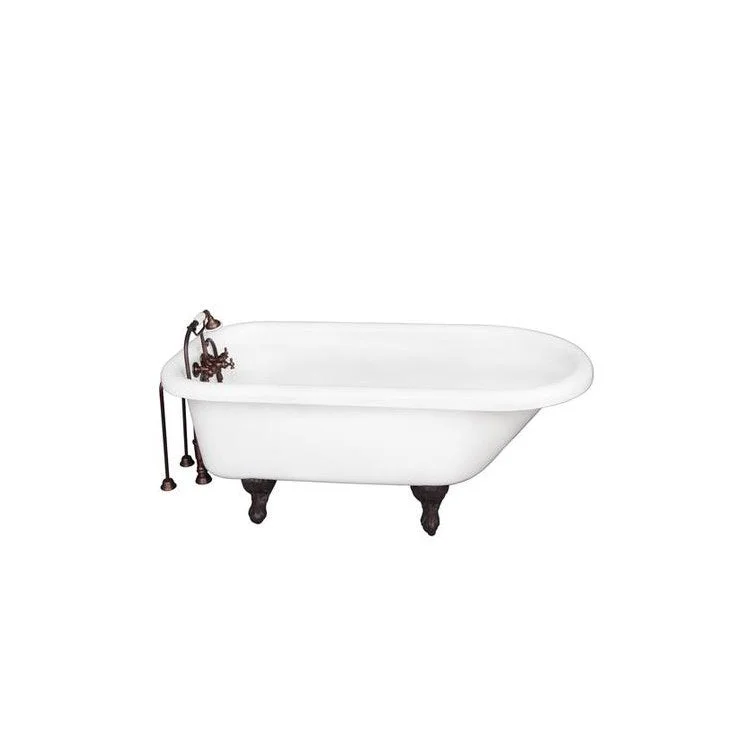 Tub Kit Anthea 60 Inch Acrylic White Kit Includes Oil Rubbed Bronze Tub Filler with Handshower 24 Inch Double Offset Tub Supplies and Tub Drain Ball and Claw Feet Old Style Spigot Porcelain Lever Handles Cradle 59 Inch Hose 40 Gallon Capacity