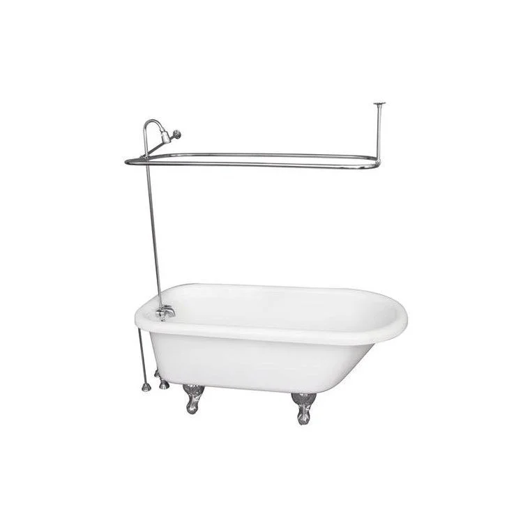 Tub Kit Asia 67 Inch Acrylic White Kit Includes Polished Chrome Tub Filler Shower Head 54 Inch Rectangular Rod 24 Inch Double Offset Tub Supplies and Tub Drain Ball and Claw Feet Metal Lever Handles 50 Gallon Capacity