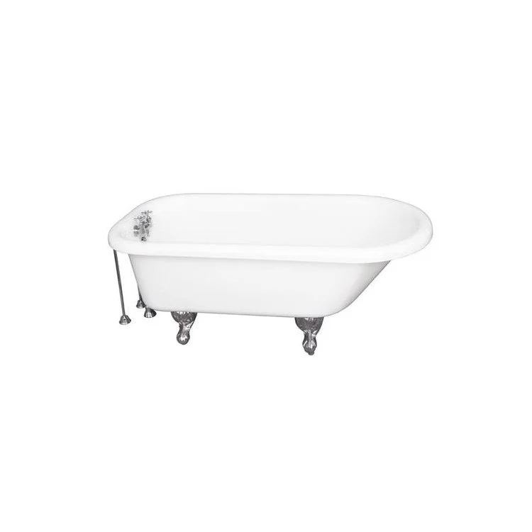 Tub Kit Asia 67 Inch Acrylic White Kit Includes Polished Chrome Tub Filler 24 Inch Double Offset Tub Supplies and Tub Drain Ball and Claw Feet Old Style Spigot Metal Cross Handles 50 Gallon Capacity