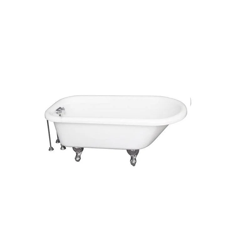 Tub Kit Asia 67 Inch Acrylic White Kit Includes Polished Chrome Tub Filler 24 Inch Double Offset Tub Supplies and Tub Drain Ball and Claw Feet Old Style Spigot Porcelain Lever Handles 50 Gallon Capacity