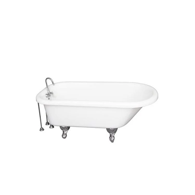 Tub Kit Asia 67 Inch Acrylic White Kit Includes Polished Chrome Tub Filler 24 Inch Double Offset Tub Supplies and Tub Drain Ball and Claw Feet Gooseneck Spout Porcelain Lever Handles Ceramic Cartridges 50 Gallon Capacity