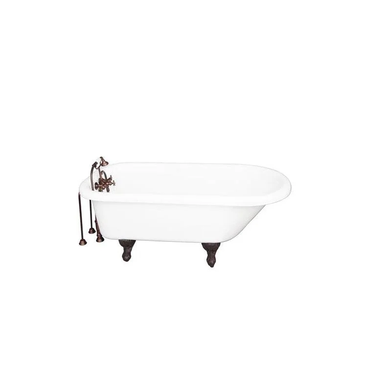 Tub Kit Asia 67 Inch Acrylic White Kit Includes Oil Rubbed Bronze Tub Filler with Handshower 24 Inch Double Offset Tub Supplies and Tub Drain Ball and Claw Feet Old Style Spigot Porcelain Lever Handles Cradle 60 Inch Hose 50 Gallon Capacity