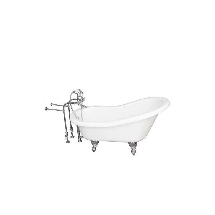 Tub Kit Isadora 67 Inch Acrylic White Kit Includes Polished Chrome Tub Filler with Handshower Freestanding 30 Inch Tub Supplies and Tub Drain Ball and Claw Feet Elephant Spout Metal Cross Handles Ceramic Cartridges Cradle 60 Inch Hose 50 Gallon Capacity