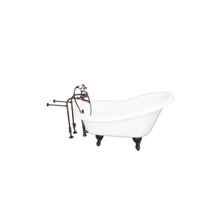 Tub Kit Isadora 67 Inch Acrylic White Kit Includes Oil Rubbed Bronze Tub Filler with Handshower Freestanding 30 Inch Tub Supplies and Tub Drain Ball and Claw Feet Elephant Spout Metal Cross Handles Ceramic Cartridges Cradle 60 Inch Hose 50 Gallon Capacity