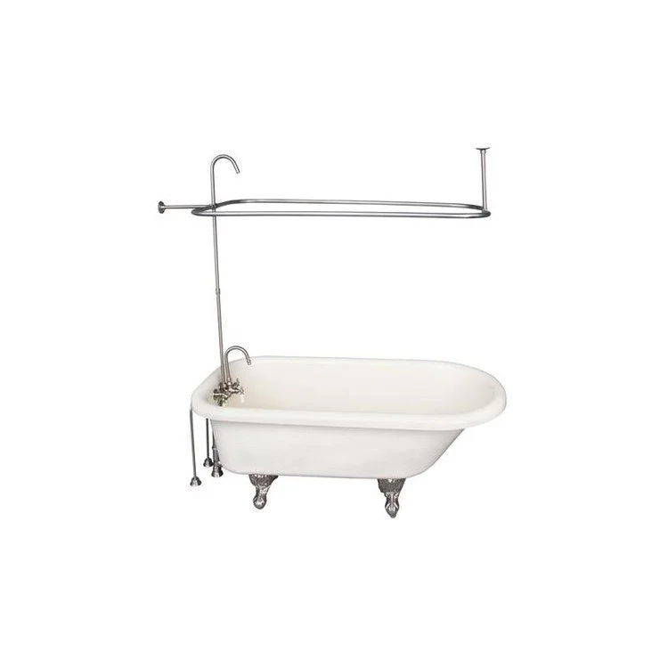 Tub Kit Andover 60 Inch Acrylic Bisque Kit Includes Brushed Nickel Tub Filler 62 Inch Riser Rectangular Shower Rod 24 Inch Double Offset Bath Supplies and Tub Drain Ball and Claw Feet Gooseneck Spout Porcelain Lever Handles 40 Gallon Capacity