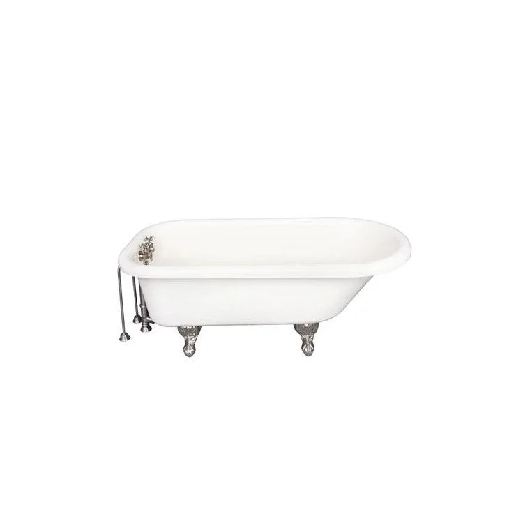 Tub Kit Andover 60 Inch Acrylic Bisque Kit Includes Brushed Nickel Tub Filler 24 Inch Double Offset Bath Supplies and Tub Drain Ball and Claw Feet Old Style Spigot Metal Cross Handles 40 Gallon Capacity