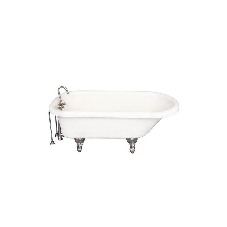 Tub Kit Andover 60 Inch Acrylic Bisque Kit Includes Brushed Nickel Tub Filler 24 Inch Double Offset Bath Supplies and Tub Drain Ball and Claw Feet Gooseneck Spout Porcelain Lever Handles Ceramic Disc Cartridges 40 Gallon Capacity