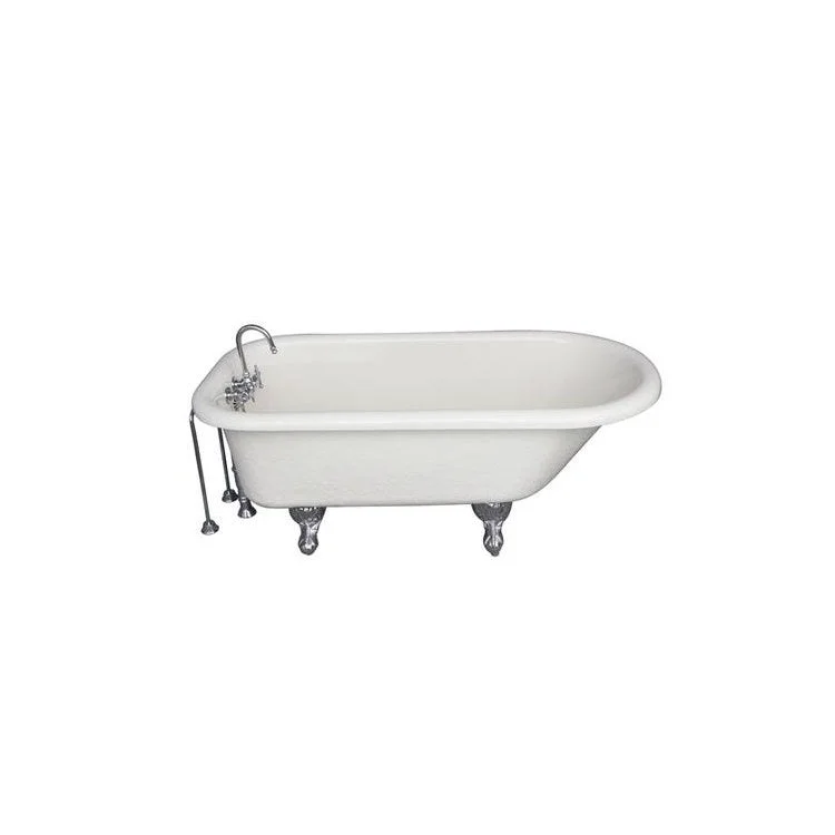 Tub Kit Andover 60 Inch Acrylic Bisque Kit Includes Polished Chrome Tub Filler 24 Inch Double Offset Tub Supplies and Tub Drain Ball and Claw Feet Gooseneck Spout Intricate Metal Lever 40 Gallon Capacity